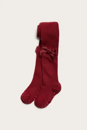 Kids' red ribbed tights with bow