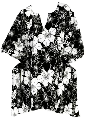 La Leela Allover Floral Printed Beach Swim Kaftan  Cover up Black