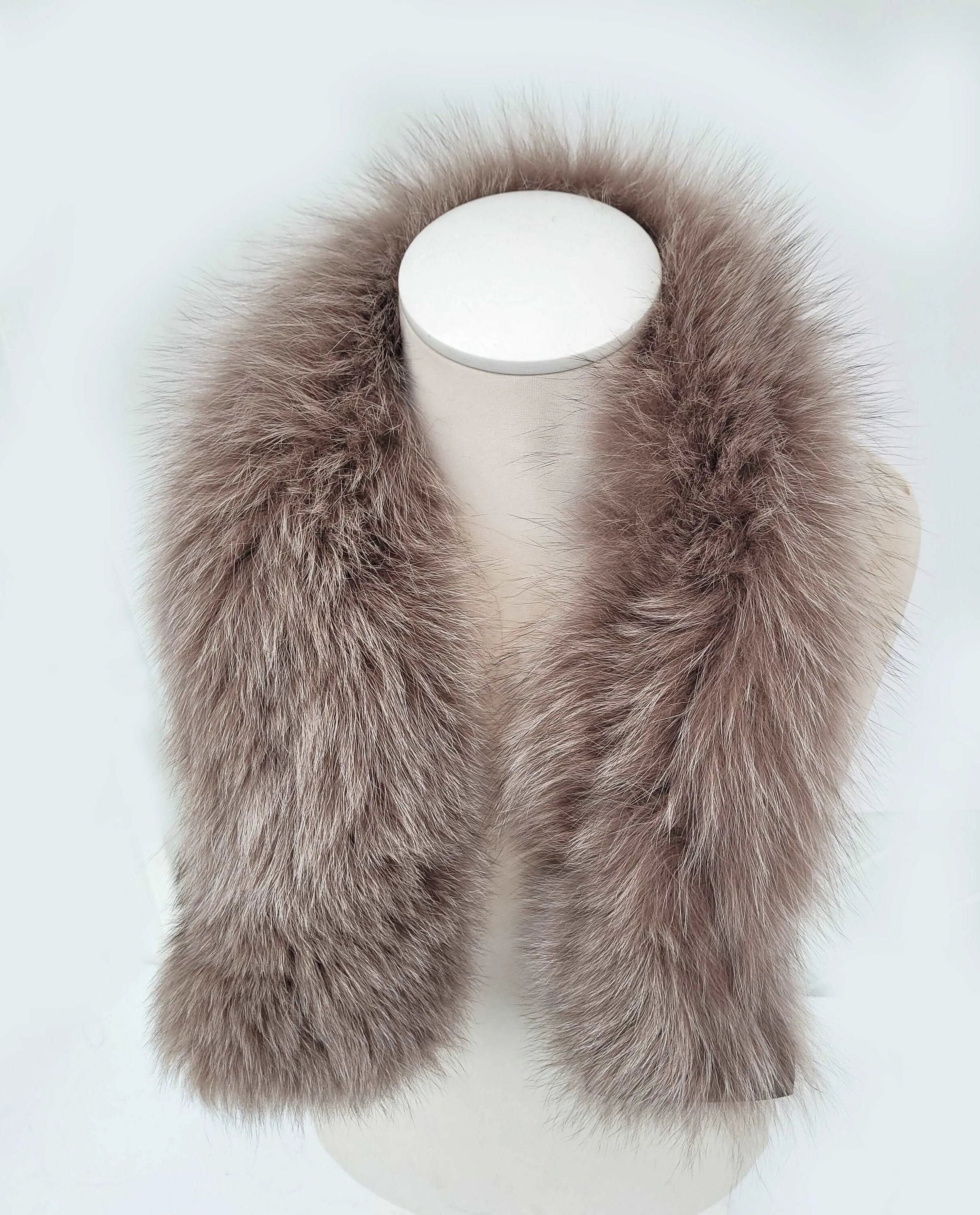 Large Brown (CAPPUCHINO) Fox Fur Trim, Collar for Hood (PIECES), 80 cm