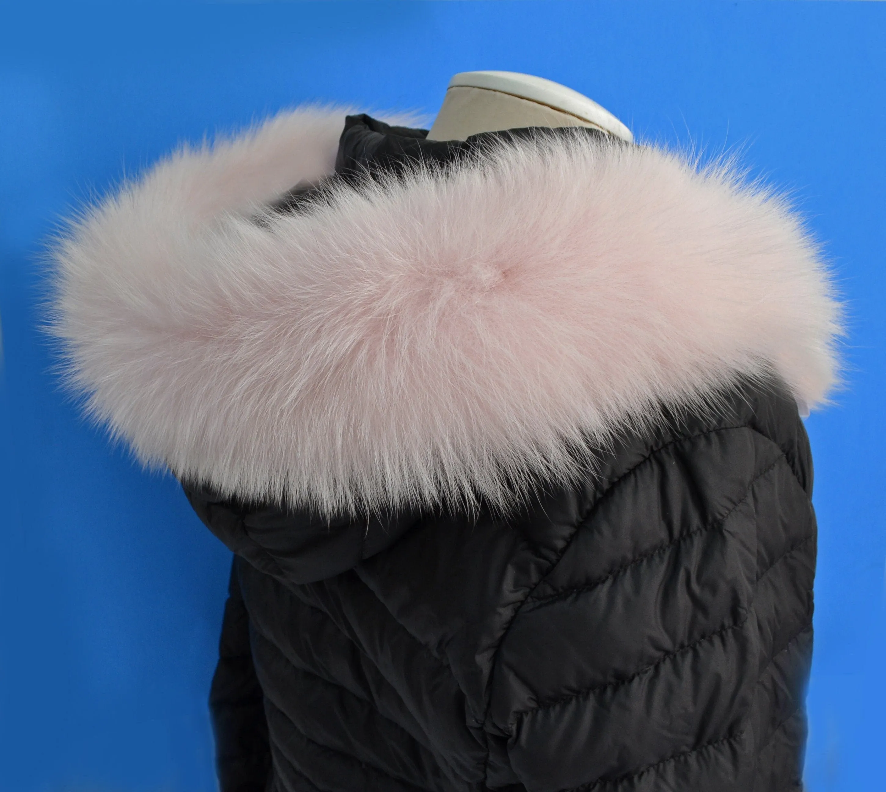 Large Light Pink Fox Fur Trim, Collar for Hood (PIECES), 80 cm