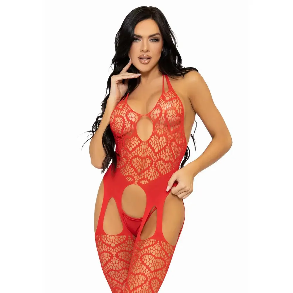 Leg Avenue Sexy Red Net Suspender Bodystocking Uk 6 to 12