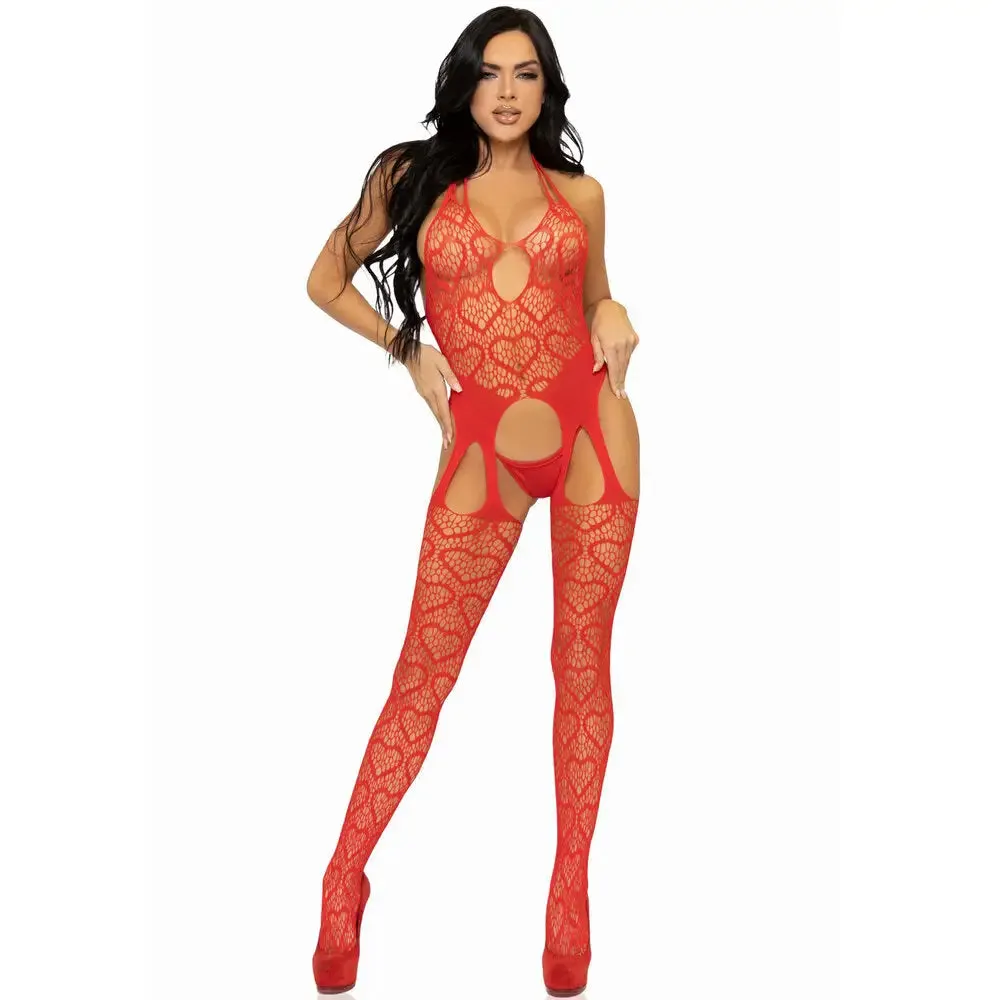 Leg Avenue Sexy Red Net Suspender Bodystocking Uk 6 to 12