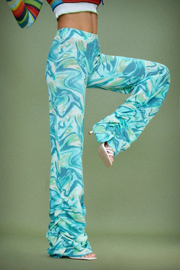 Lime Tie Dye Print Ruched Hem Printed Knit Joggers