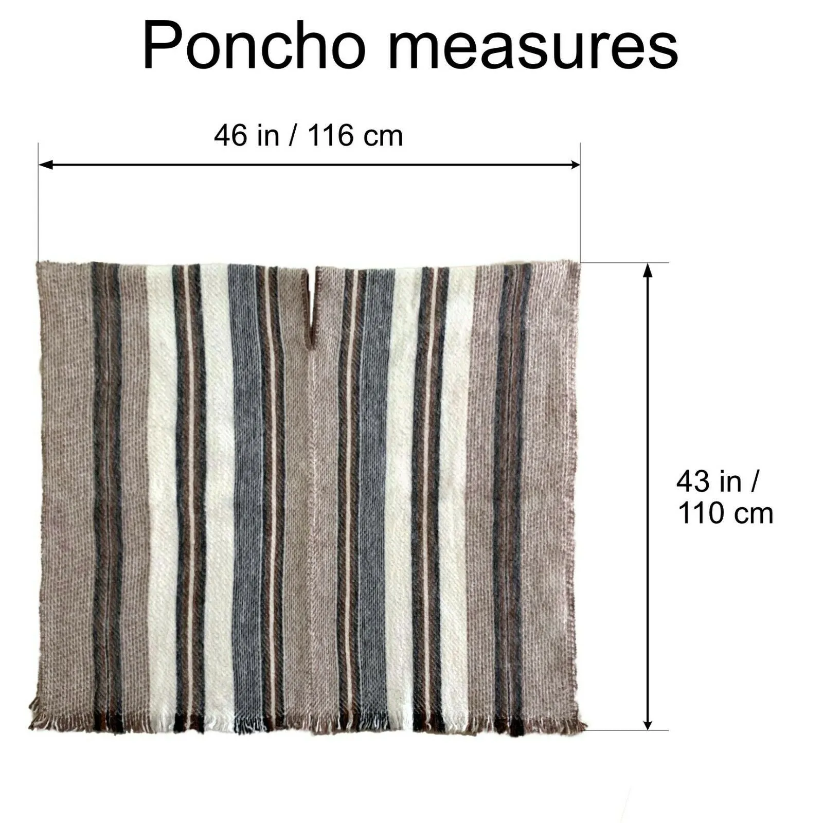 Llama Wool Unisex South American Handwoven Serape Poncho - Extra Long M-XXL - striped pattern