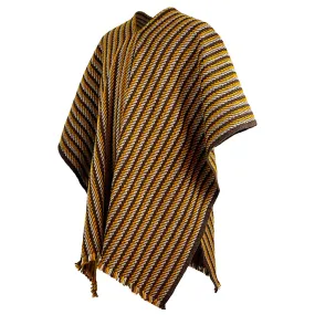 Llama Wool Unisex South American Handwoven Serape Poncho - thin stripes - brown