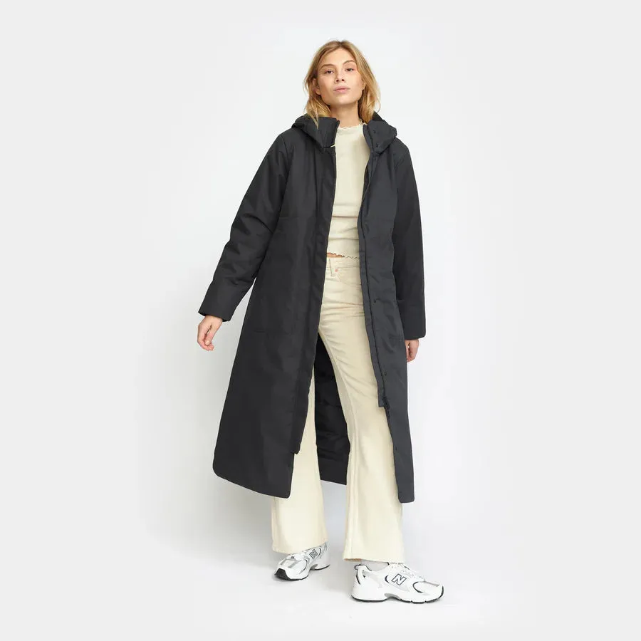 Long Padded Parka Coat in Charcoal Black