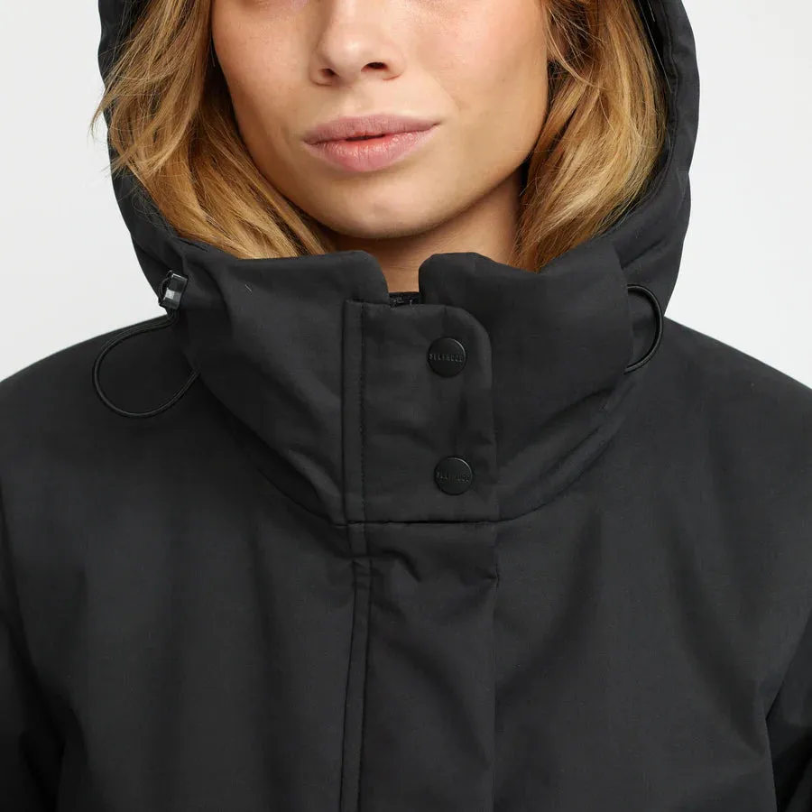 Long Padded Parka Coat in Charcoal Black