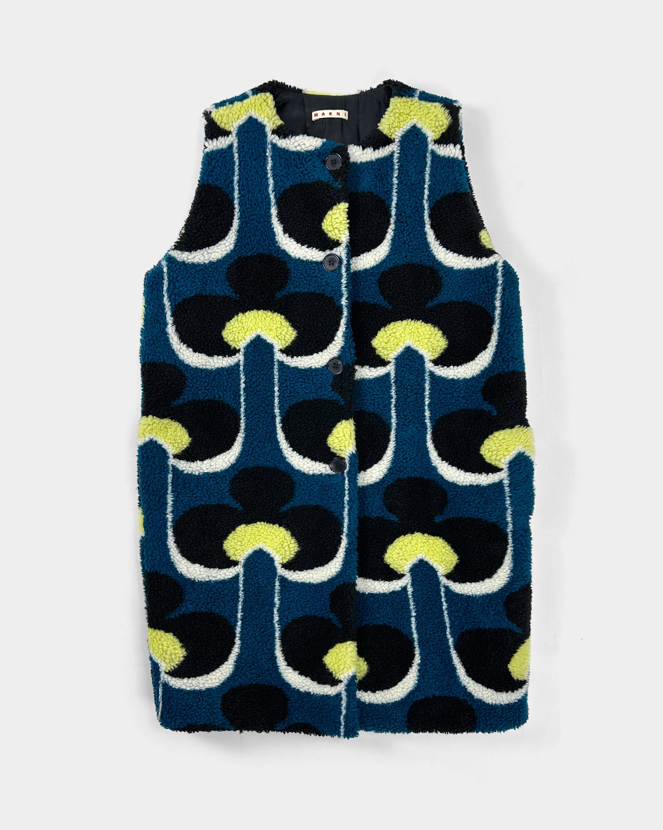 Marni Sleeveless Patterned Fleece Long Coat 2018