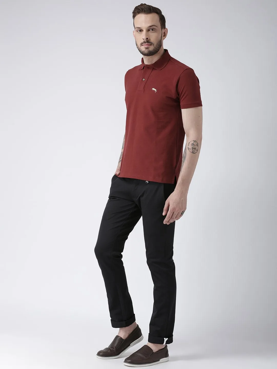 Men Red Solid Polo T-shirt