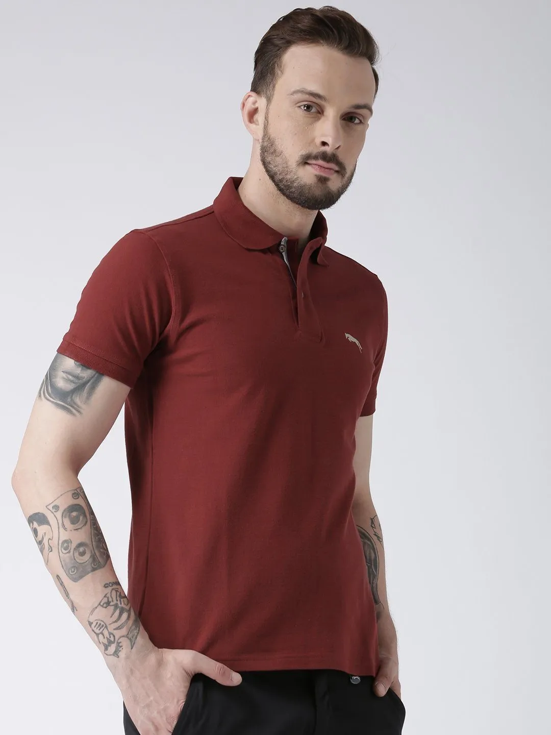 Men Red Solid Polo T-shirt