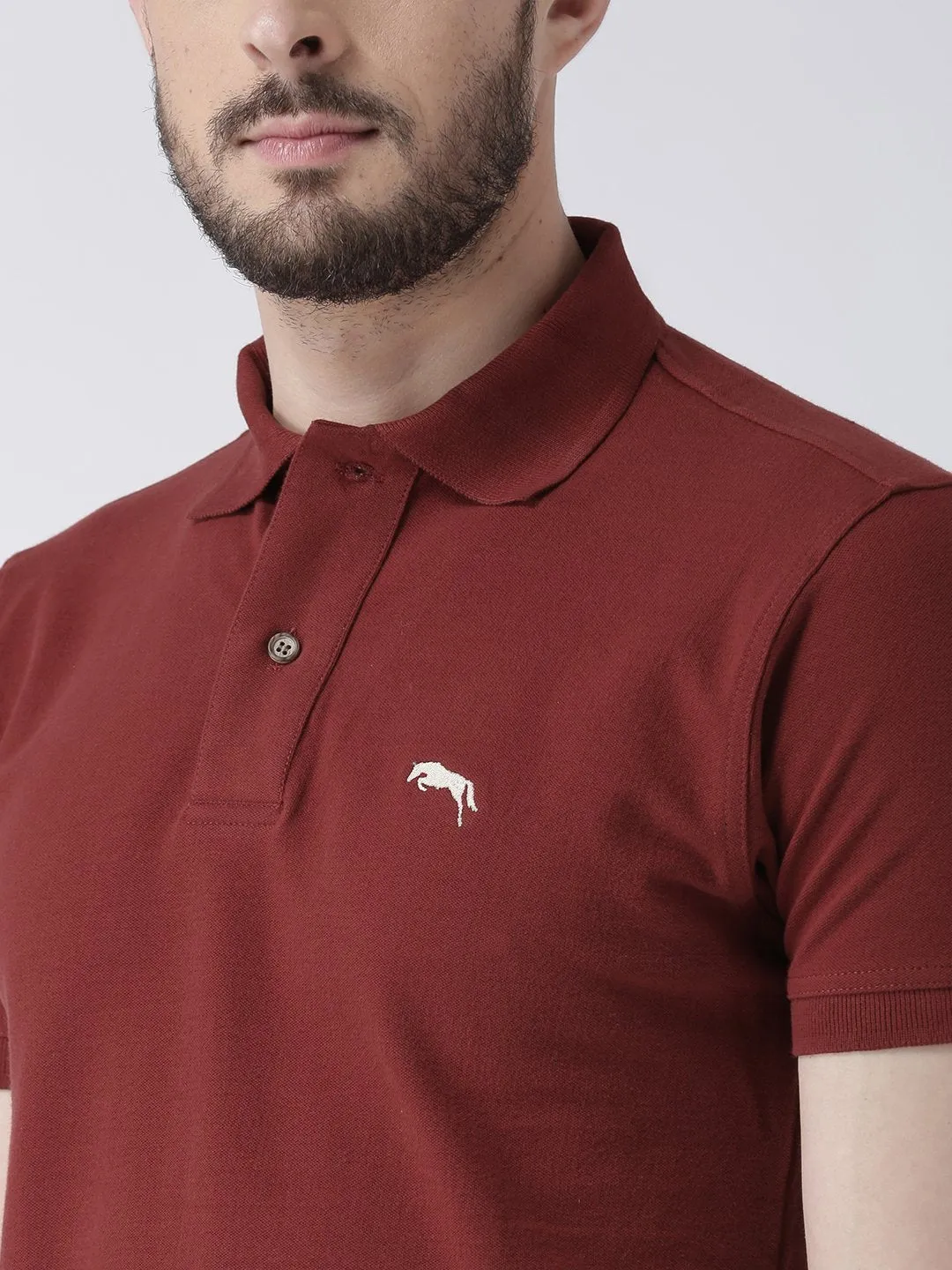 Men Red Solid Polo T-shirt