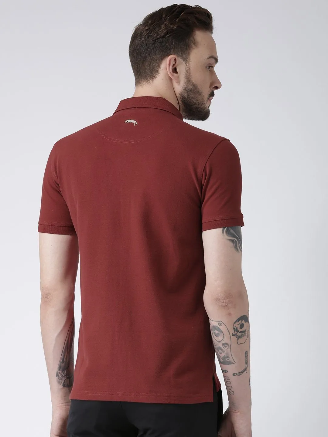 Men Red Solid Polo T-shirt