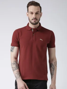 Men Red Solid Polo T-shirt