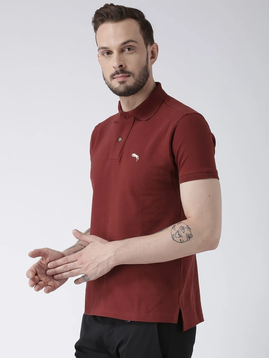 Men Red Solid Polo T-shirt