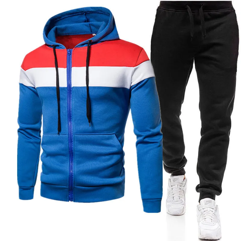 Men's Casual Hooded Color Matching Set