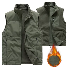 Men's reversible solid color Fleece Vest Warm Loose Sleeveless