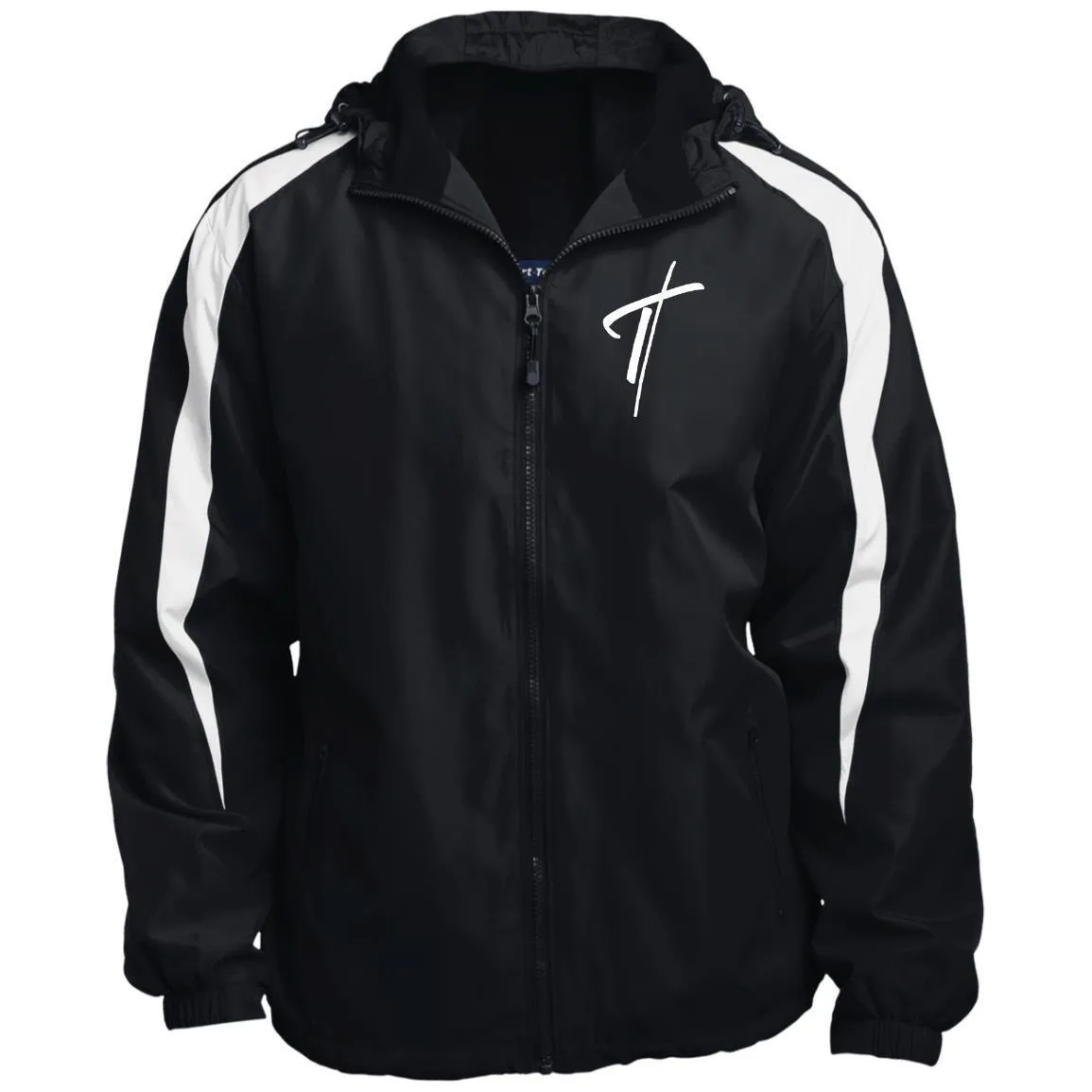 Mens Sports Jacket, Embroidered Cross Fleece Lined Colorblock Hooded Jacket