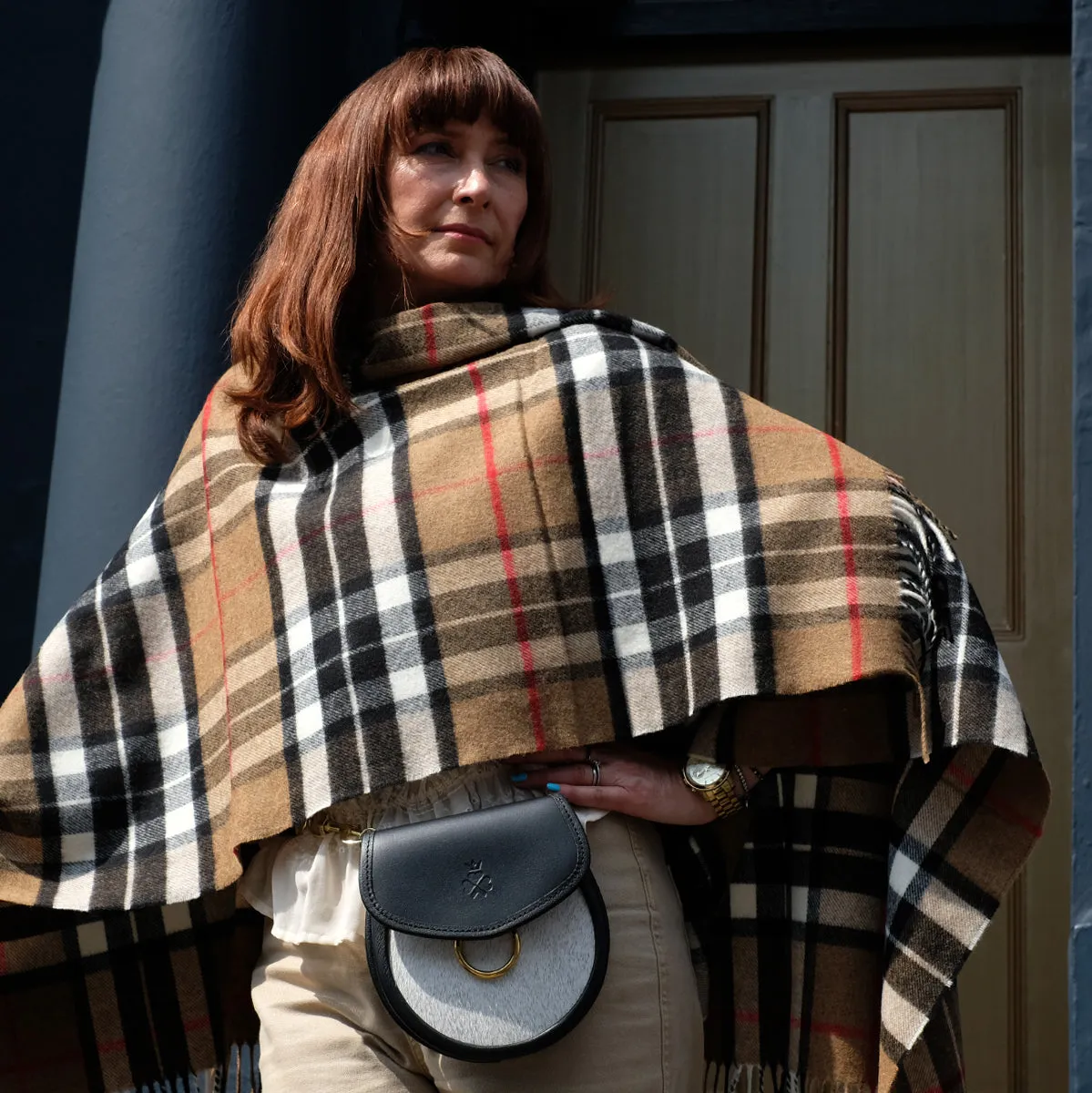 Mini Poncho in Camel Thompson tartan