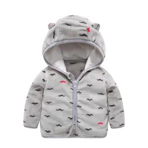 MOUSTACHE ZIPPER PREMIUM WINTER FLEECE JACKET - GREY