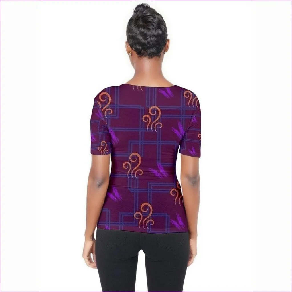 Mural Shoulder Cut Out Short Sleeve Top