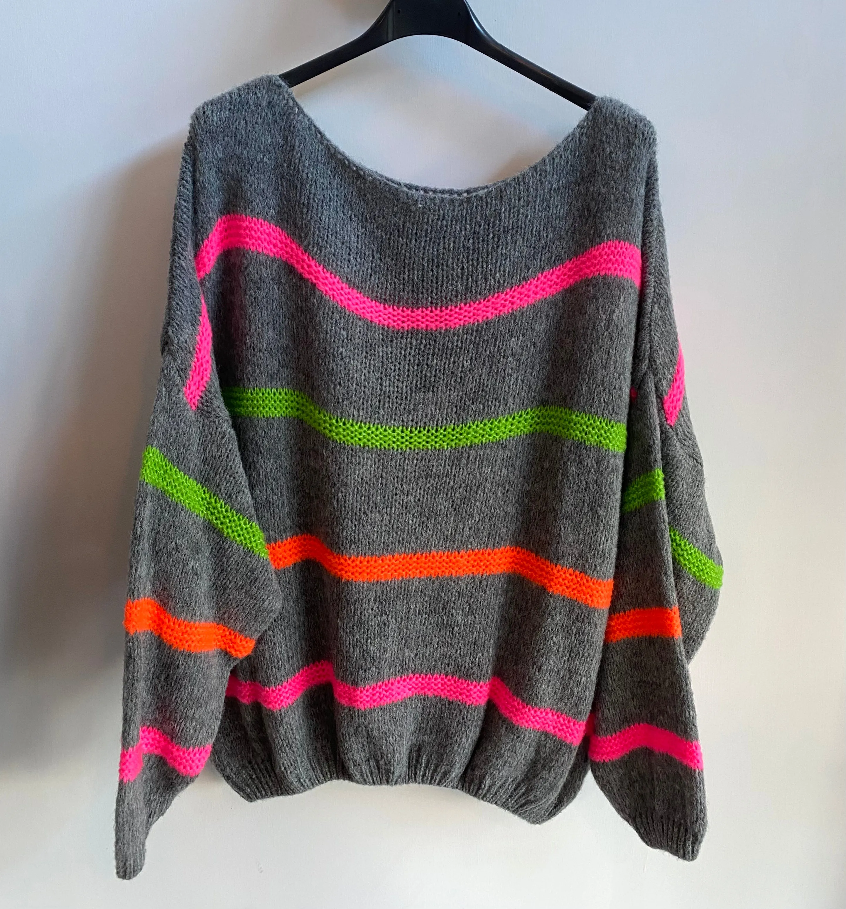 Neon Stripe Jumper - Grey