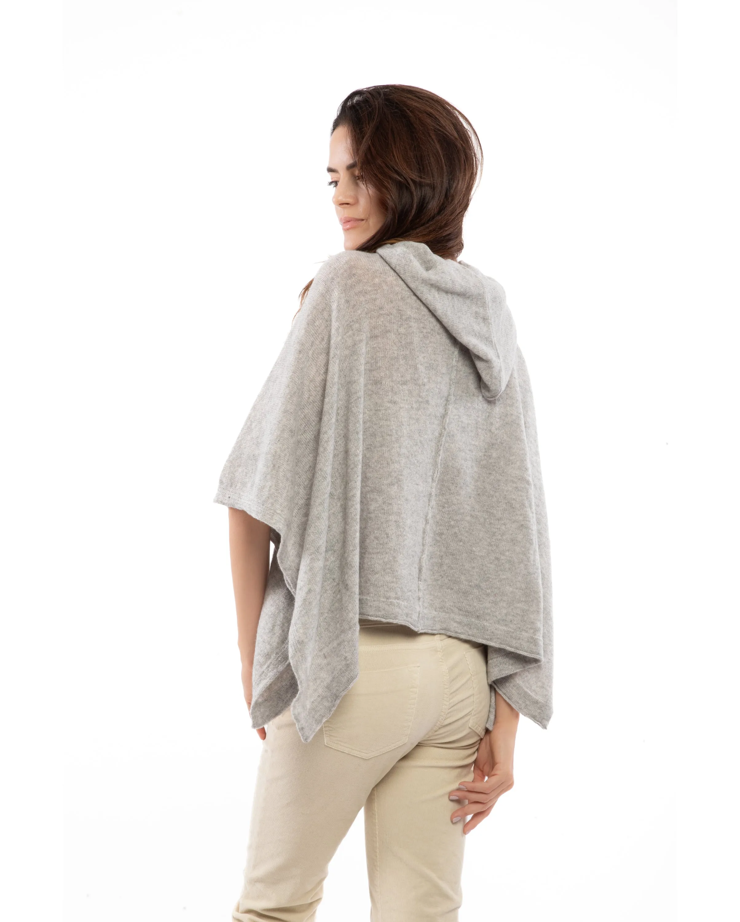 NEW FALL 24 - Cashmere Button Hoodie Poncho Light Gray