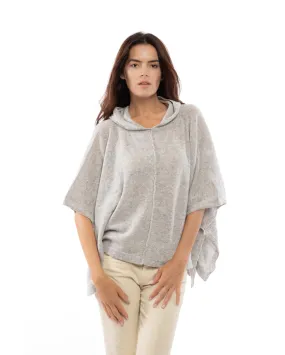 NEW FALL 24 - Cashmere Button Hoodie Poncho Light Gray