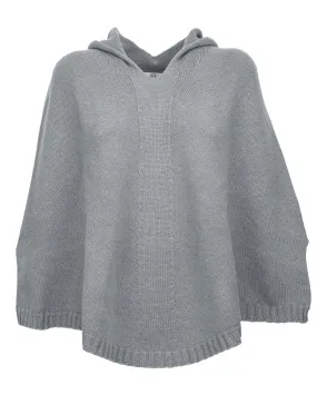 NEW FALL 24 - Pure Cashmere Hoodie Poncho Gray Melange