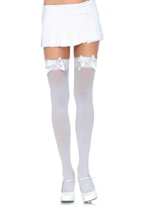 Nylon Thigh Highs with Bow - One Size and Queen Available