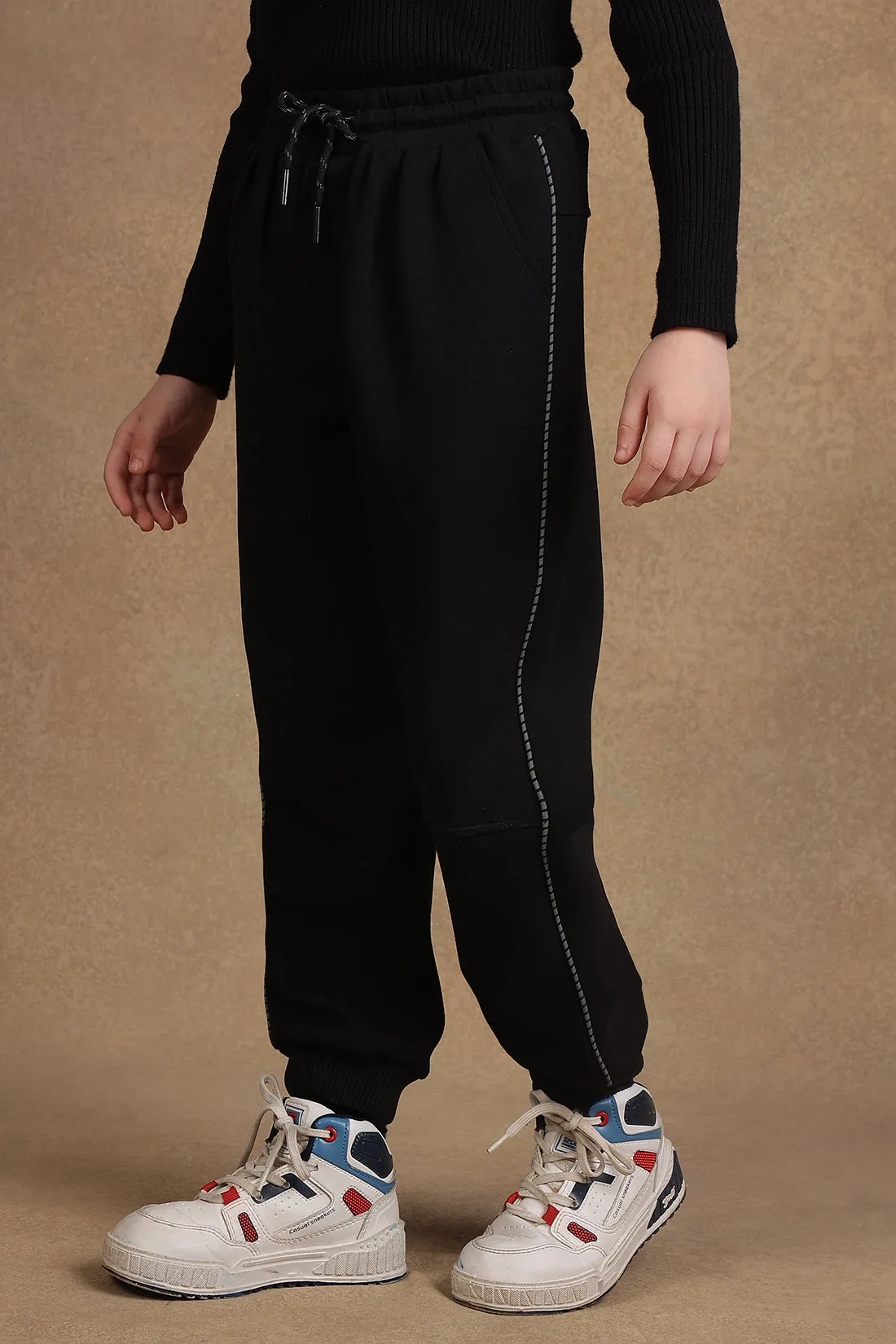 One Friday Kids Boys Black Solid Track pants