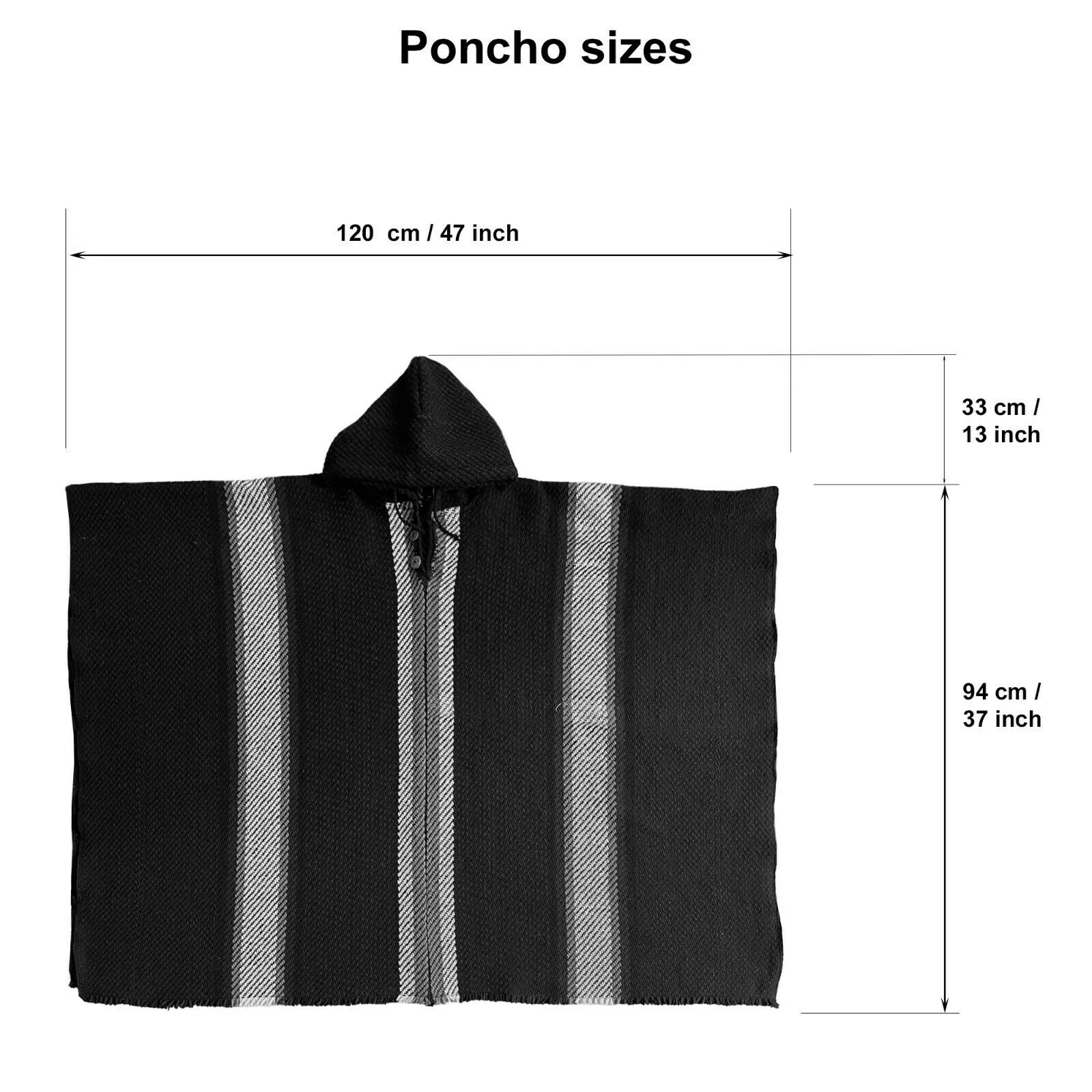 Paqui - Llama Wool Unisex South American Handwoven Thick Hooded Poncho - striped - dark purple