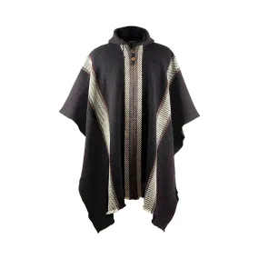 Paqui - Llama Wool Unisex South American Handwoven Thick Hooded Poncho - striped - dark purple