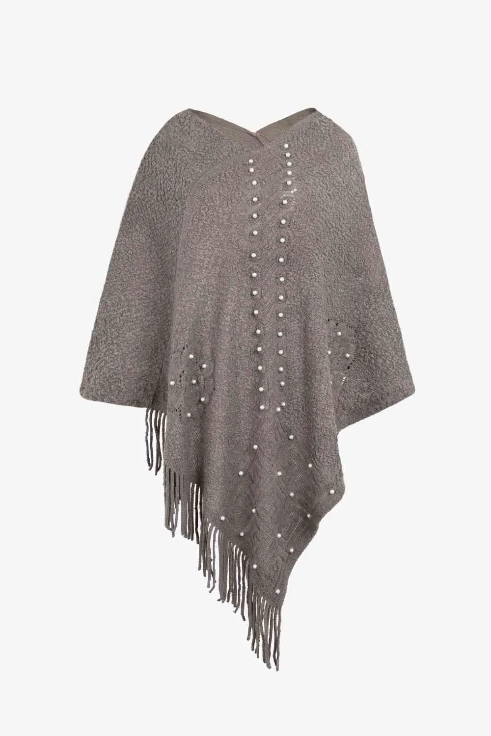 Pearl Trim Fringe Hem Poncho