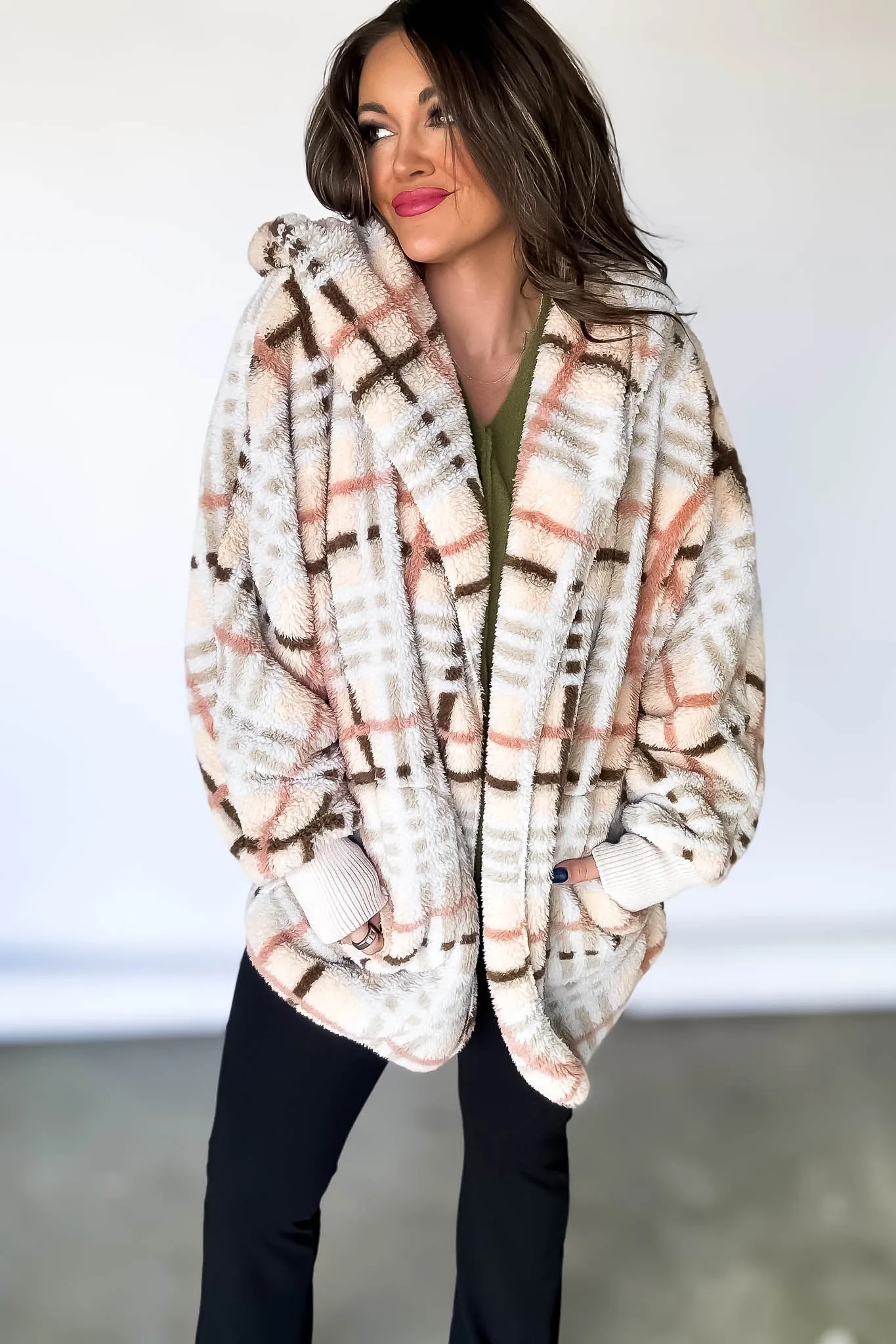 Plaid Print Hoodie Fleece Jacket