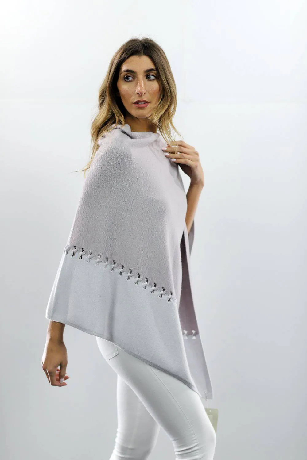 Poncho with Two Tone Detail - Light Grey