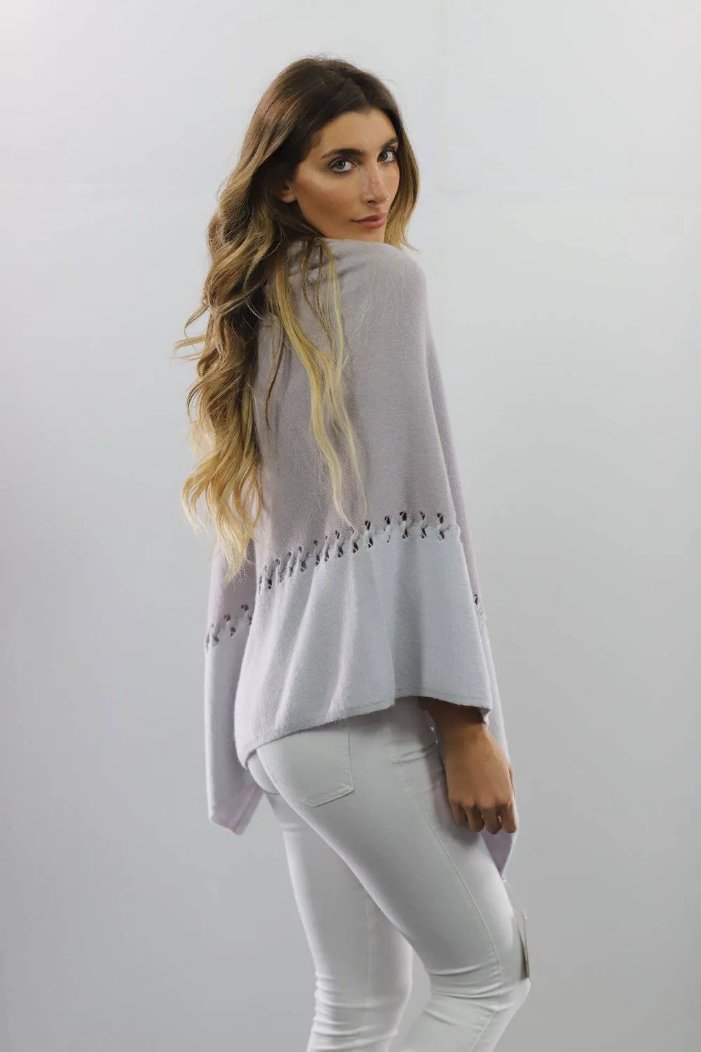 Poncho with Two Tone Detail - Light Grey