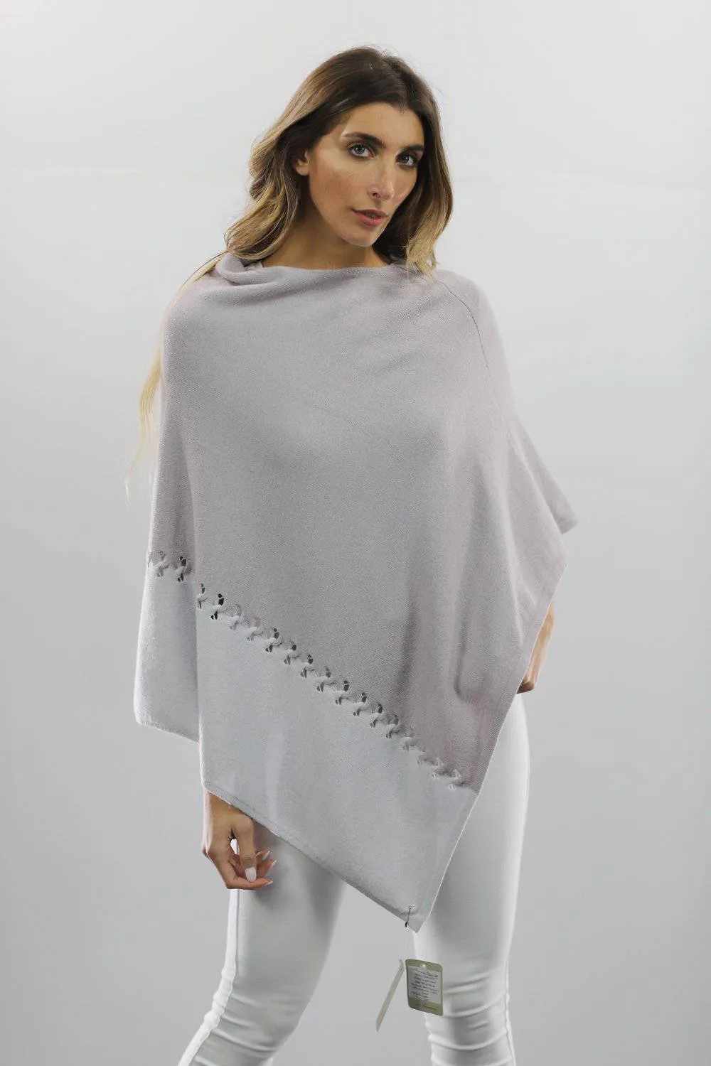 Poncho with Two Tone Detail - Light Grey