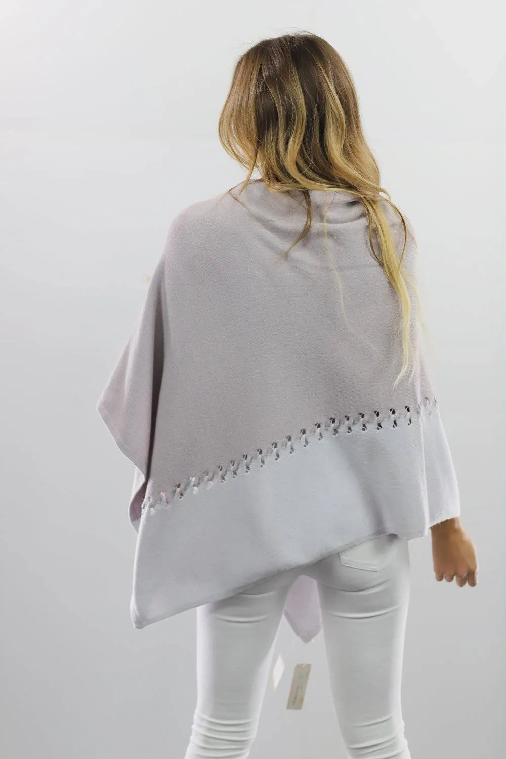 Poncho with Two Tone Detail - Light Grey