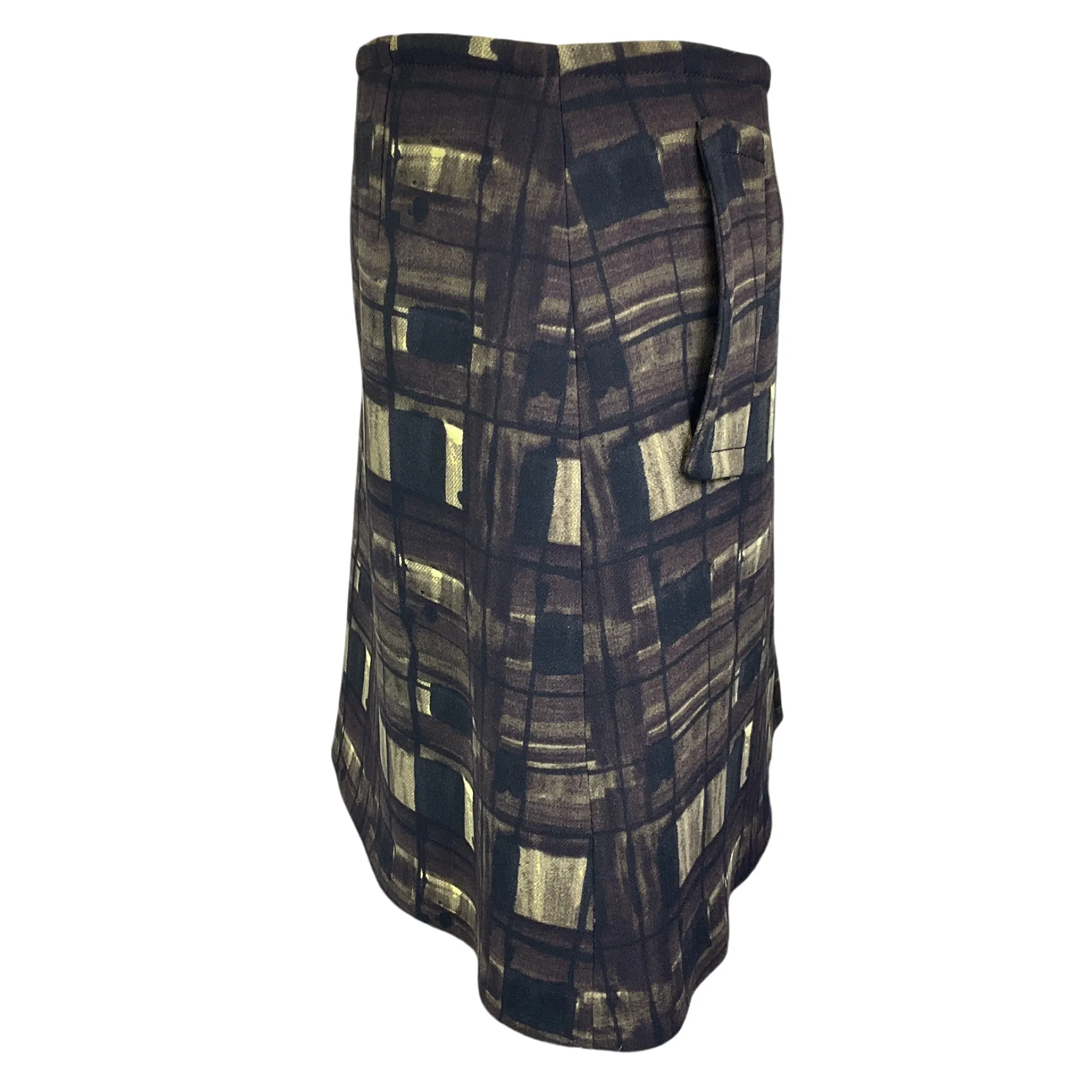 Prada Olive Green / Brown Printed Wool Skirt