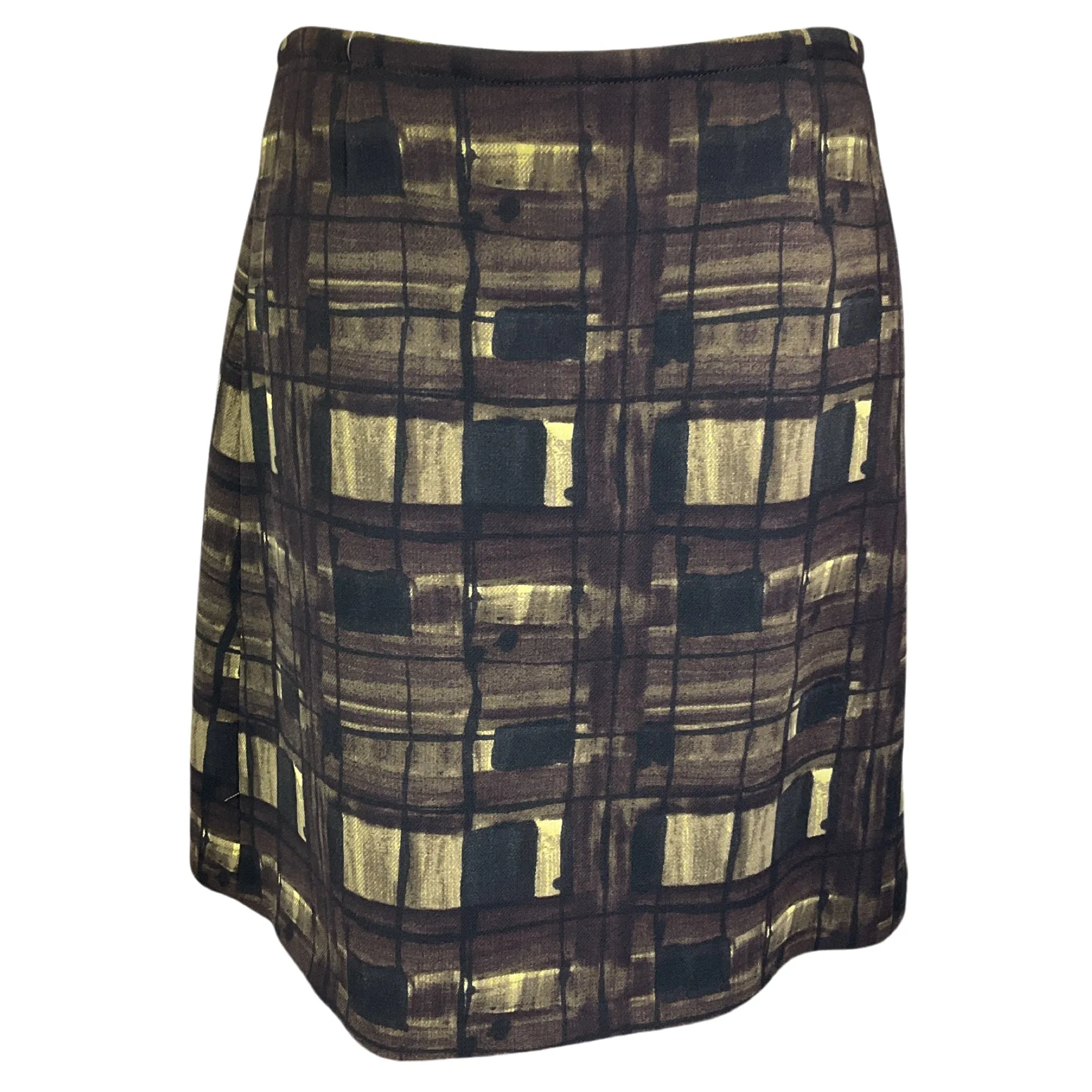 Prada Olive Green / Brown Printed Wool Skirt