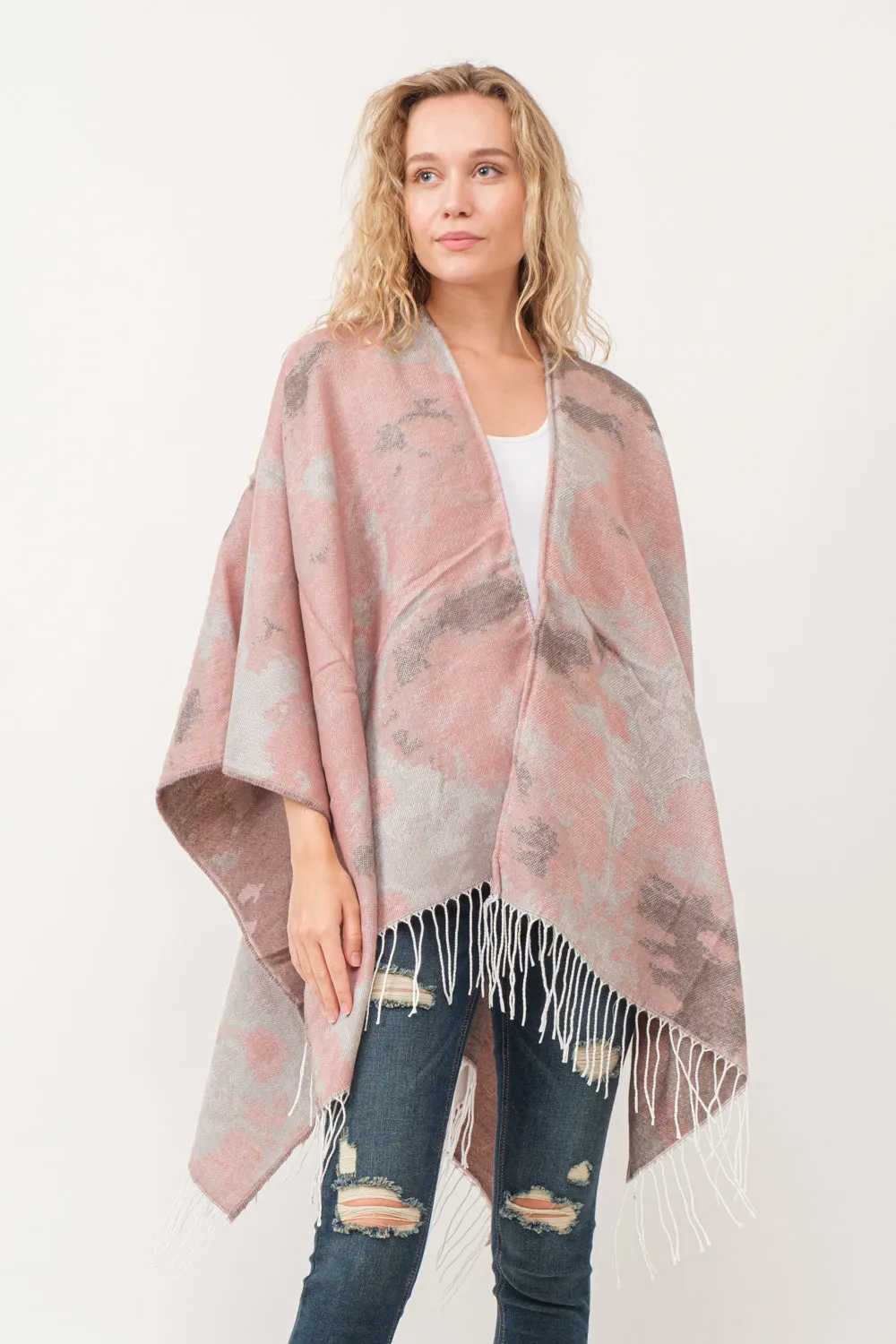 RAJ BONNIE PINK PASTEL PONCHO RUANA ROSY PINK SMOKE