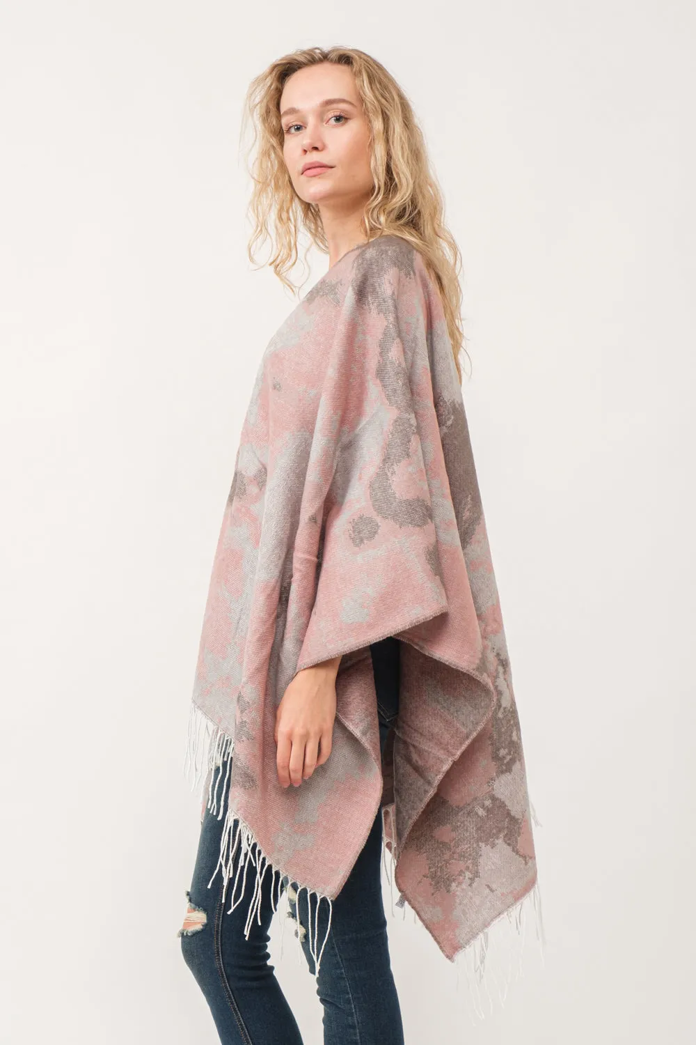 RAJ BONNIE PINK PASTEL PONCHO RUANA ROSY PINK SMOKE