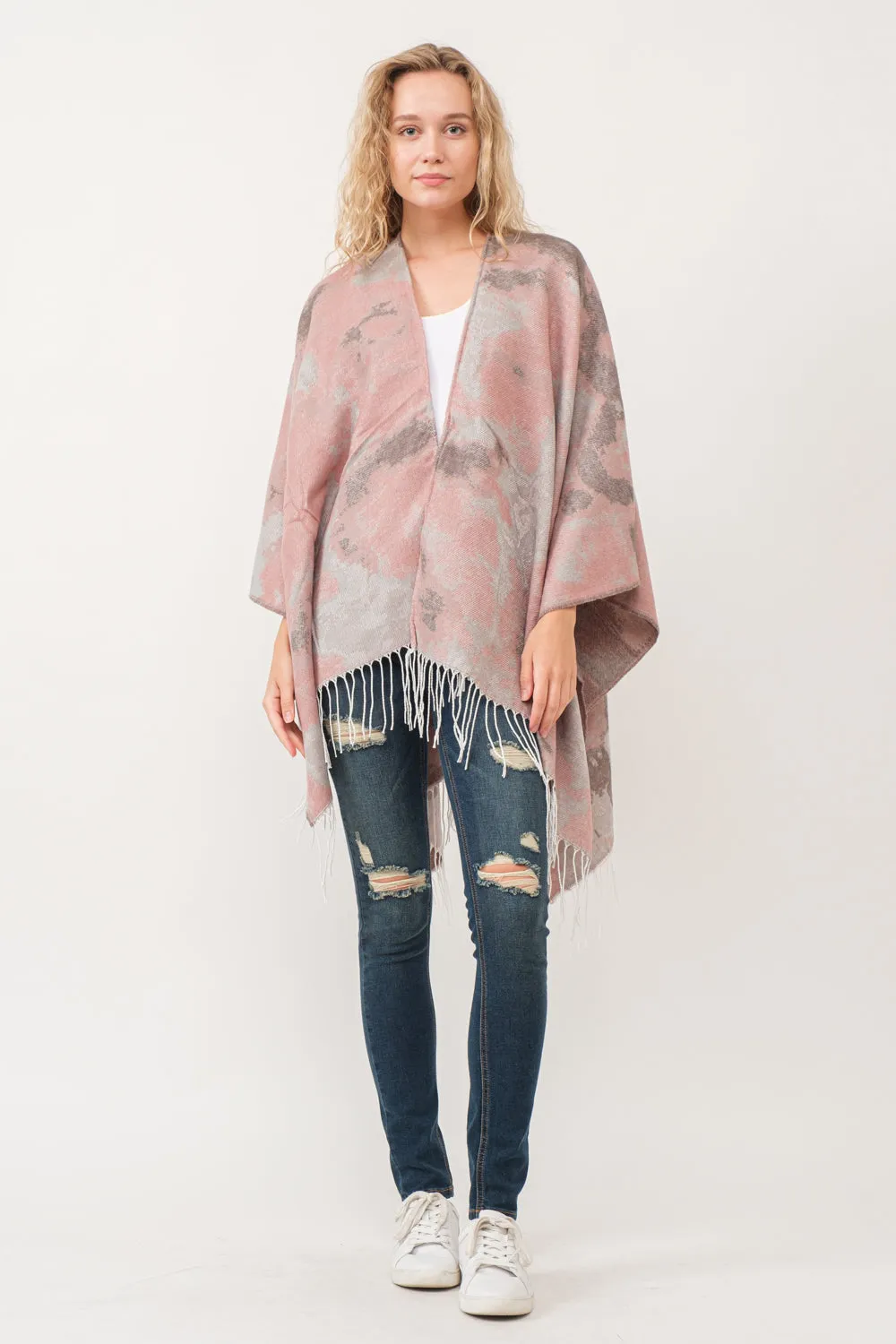 RAJ BONNIE PINK PASTEL PONCHO RUANA ROSY PINK SMOKE