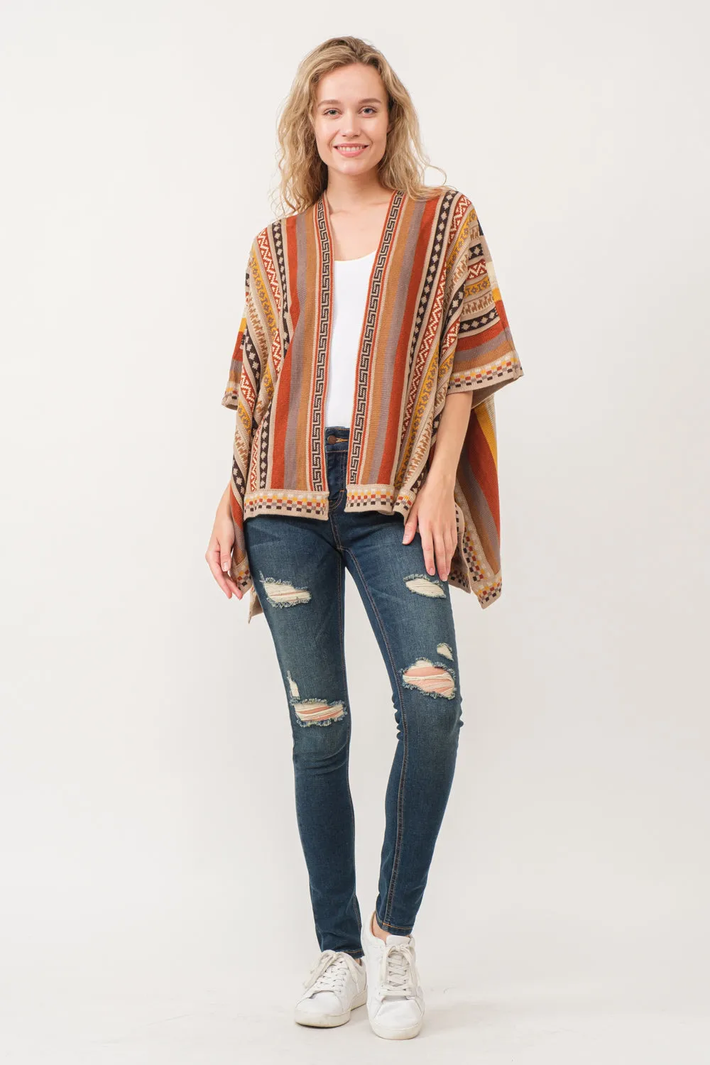 RAJ CORA STRIPED PONCHO RUANA DESERT SAND