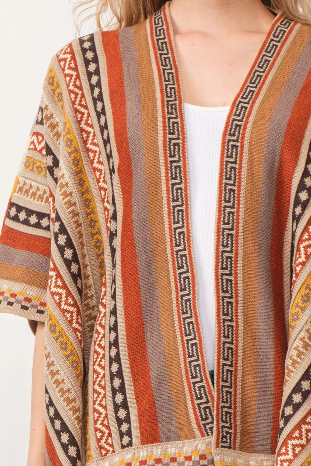 RAJ CORA STRIPED PONCHO RUANA DESERT SAND