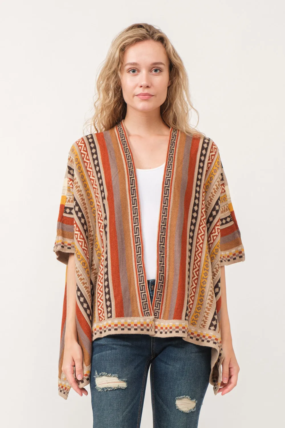 RAJ CORA STRIPED PONCHO RUANA DESERT SAND