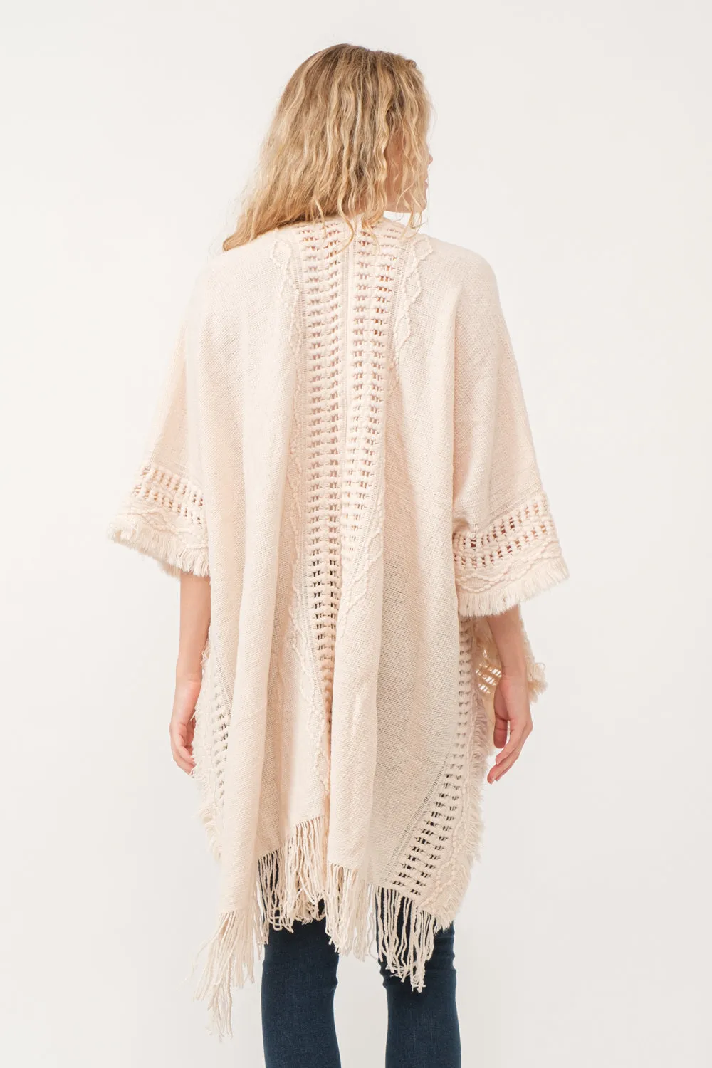 RAJ ISSEY CROCHET BORDER PONCHO RUANA NUDE