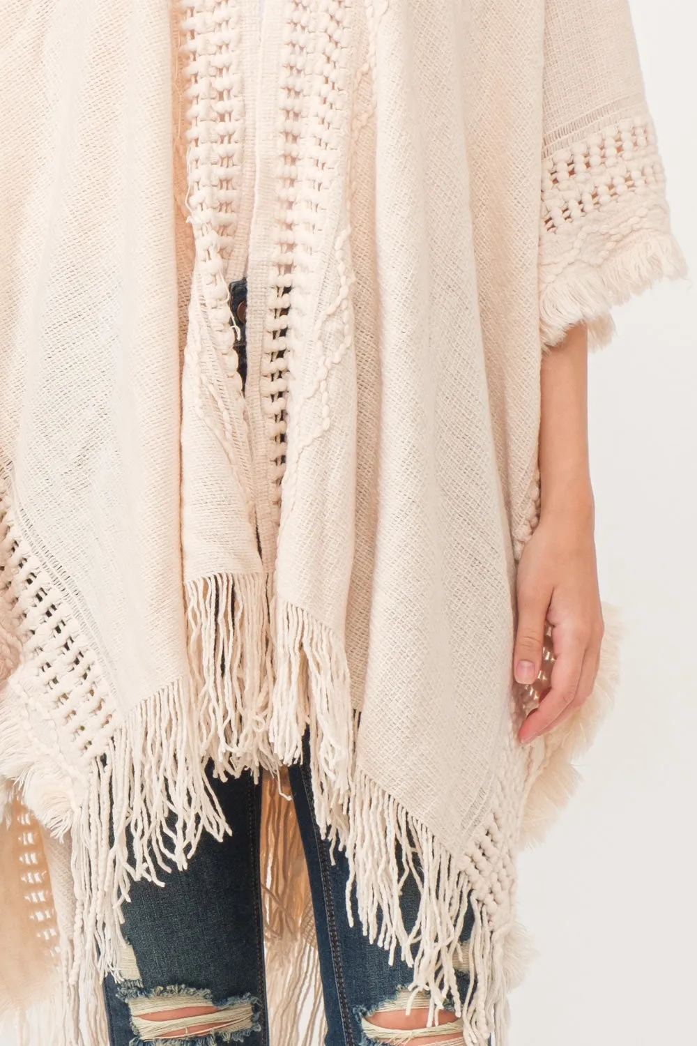 RAJ ISSEY CROCHET BORDER PONCHO RUANA NUDE