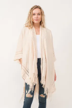 RAJ ISSEY CROCHET BORDER PONCHO RUANA NUDE