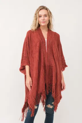 RAJ ISSEY CROCHET BORDER PONCHO RUANA